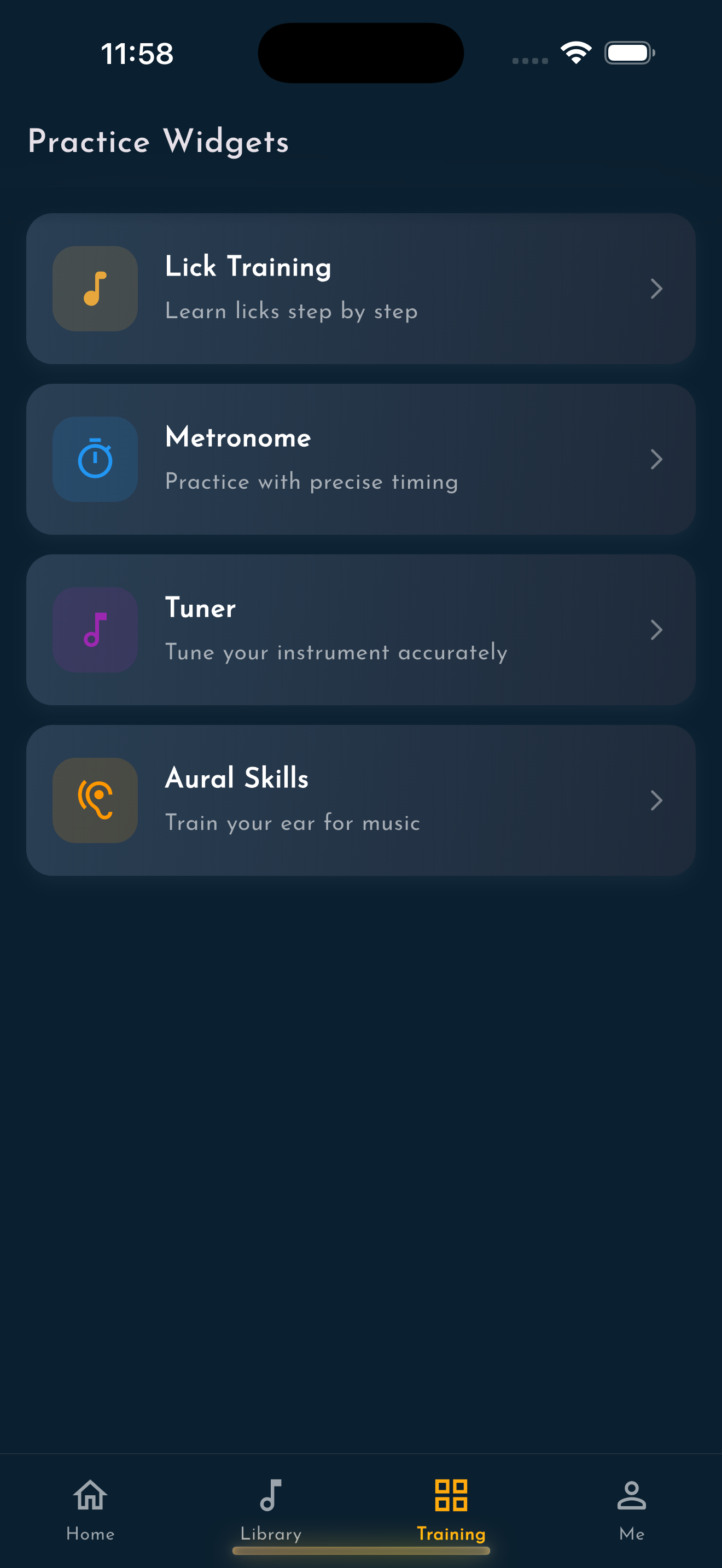 CleverJazz practice widgets including tuner